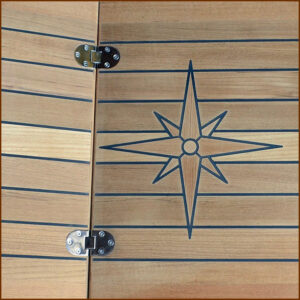 Teak Tischplatte mit Windrose - Einzelstück